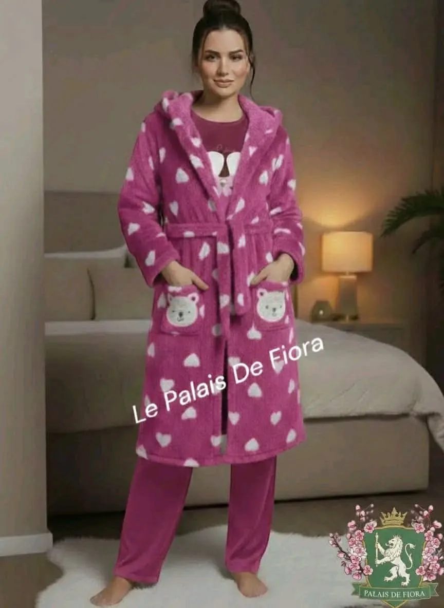Ensemble peignoir à capuche 3 pièces